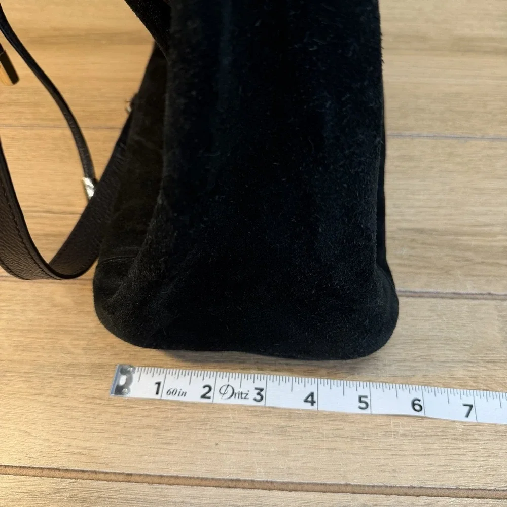 H&M Black Suede Slouchy Hobo Drawstring Shoulder Crossbody Bag Leather Boho